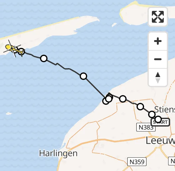 Vlucht Ambulancehelikopter PH-OOP van Vliegbasis Leeuwarden naar Baaiduinen op zondag 11 augustus 2024 20:44