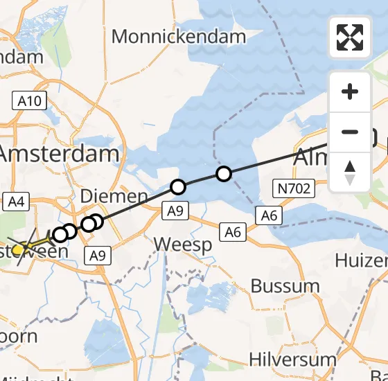 Vlucht Politiehelikopter PH-PXB van Almere naar Amstelveen op zondag 11 augustus 2024 21:22