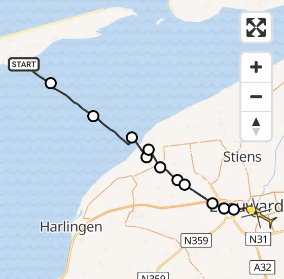 Vlucht Ambulancehelikopter PH-OOP van Formerum naar Leeuwarden op zondag 11 augustus 2024 21:26