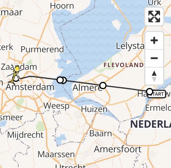 Vlucht Traumahelikopter PH-DOC van Harderwijk naar Amsterdam Heliport op zondag 11 augustus 2024 22:07