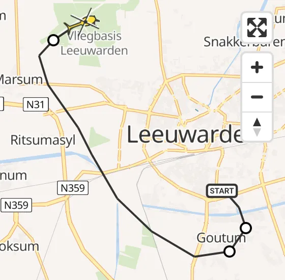 Vlucht Ambulancehelikopter PH-OOP van Leeuwarden naar Vliegbasis Leeuwarden op zondag 11 augustus 2024 22:09