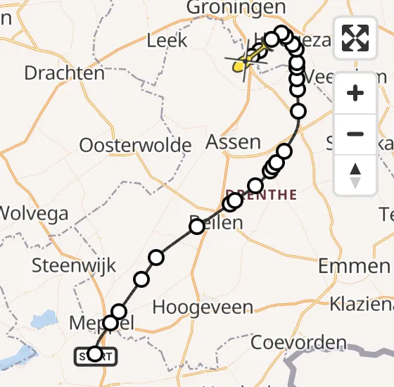 Vlucht Traumahelikopter PH-TTR van Rouveen naar Eelde op zondag 11 augustus 2024 22:33