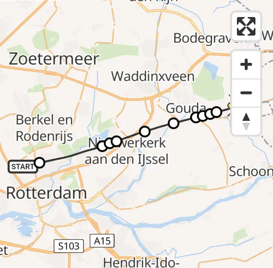 Vlucht Traumahelikopter PH-UMC van Rotterdam The Hague Airport naar Haastrecht op zondag 11 augustus 2024 23:12