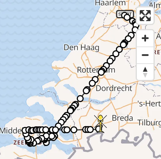 Vlucht Politiehelikopter PH-PXF van Schiphol naar Rucphen op maandag 12 augustus 2024 10:16