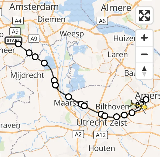 Vlucht Politiehelikopter PH-PXY van Aalsmeer naar Soest op maandag 12 augustus 2024 10:44