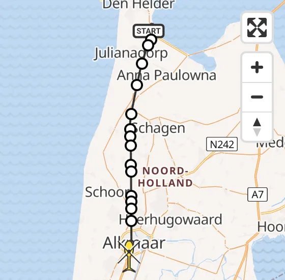 Vlucht Traumahelikopter PH-DOC van Vliegveld De Kooy naar Alkmaar op maandag 12 augustus 2024 12:39