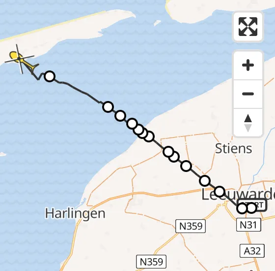 Vlucht Ambulancehelikopter PH-OOP van Leeuwarden naar Formerum op maandag 12 augustus 2024 13:03