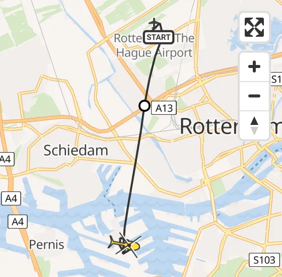 Vlucht Traumahelikopter PH-UMC van Rotterdam The Hague Airport naar Rotterdam op maandag 12 augustus 2024 13:22