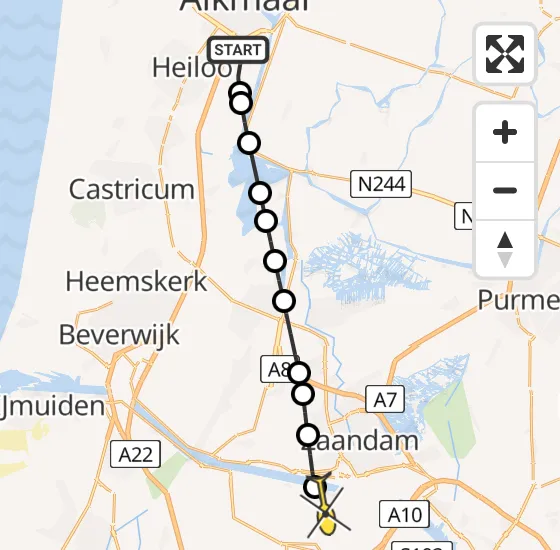 Vlucht Traumahelikopter PH-DOC van Alkmaar naar Amsterdam Heliport op maandag 12 augustus 2024 13:37