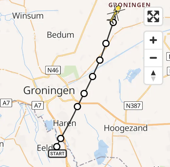 Vlucht Traumahelikopter PH-TTR van Groningen Airport Eelde naar Loppersum op maandag 12 augustus 2024 14:53