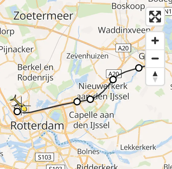 Vlucht Traumahelikopter PH-UMC van Gouda naar Rotterdam The Hague Airport op maandag 12 augustus 2024 16:31