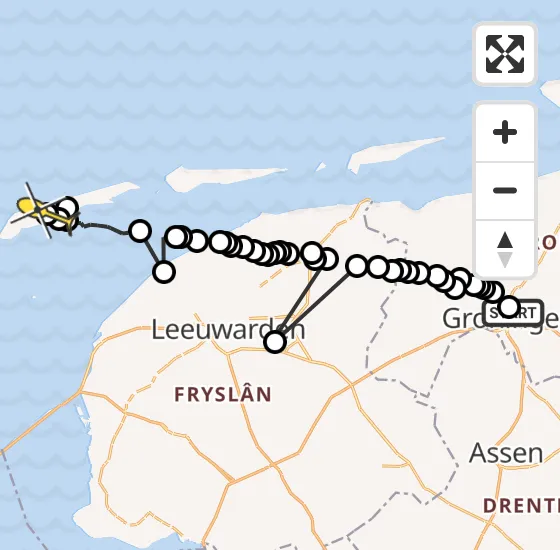 Vlucht Ambulancehelikopter PH-OOP van Universitair Medisch Centrum Groningen naar Midsland op maandag 12 augustus 2024 17:07