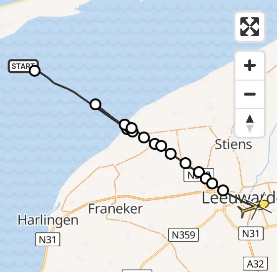 Vlucht Ambulancehelikopter PH-OOP van Formerum naar Leeuwarden op maandag 12 augustus 2024 17:43