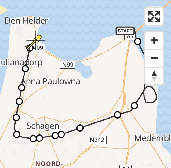 Vlucht Kustwachthelikopter PH-SAR van Den Oever naar Vliegveld De Kooy op maandag 12 augustus 2024 18:43