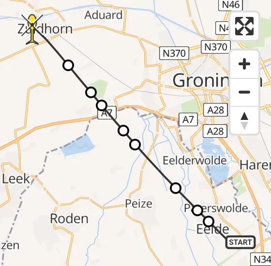 Vlucht Traumahelikopter PH-TTR van Groningen Airport Eelde naar Zuidhorn op maandag 12 augustus 2024 19:19