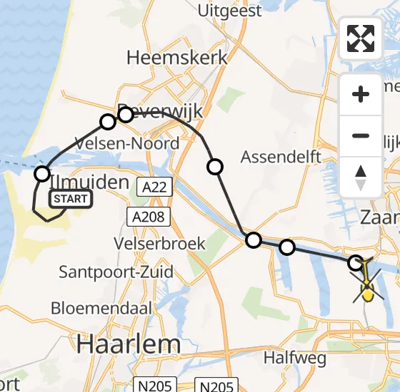 Vlucht Traumahelikopter PH-DOC van IJmuiden naar Amsterdam Heliport op maandag 12 augustus 2024 21:21