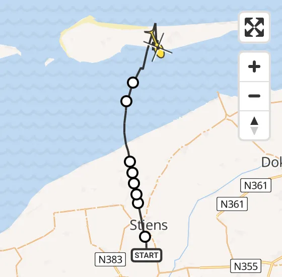 Vlucht Ambulancehelikopter PH-OOP van Vliegbasis Leeuwarden naar Nes op maandag 12 augustus 2024 23:05