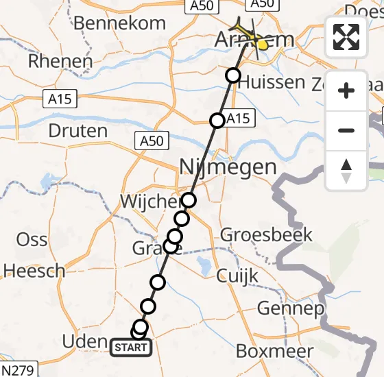 Vlucht Traumahelikopter PH-LLN van Vliegbasis Volkel naar Arnhem op dinsdag 13 augustus 2024 3:23