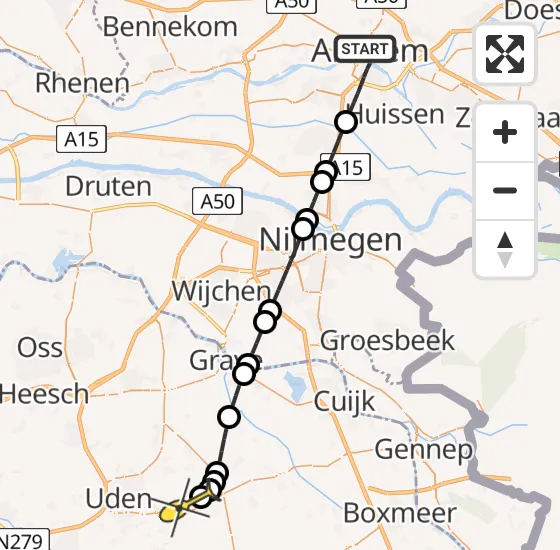 Vlucht Traumahelikopter PH-LLN van Arnhem naar Vliegbasis Volkel op dinsdag 13 augustus 2024 4:04