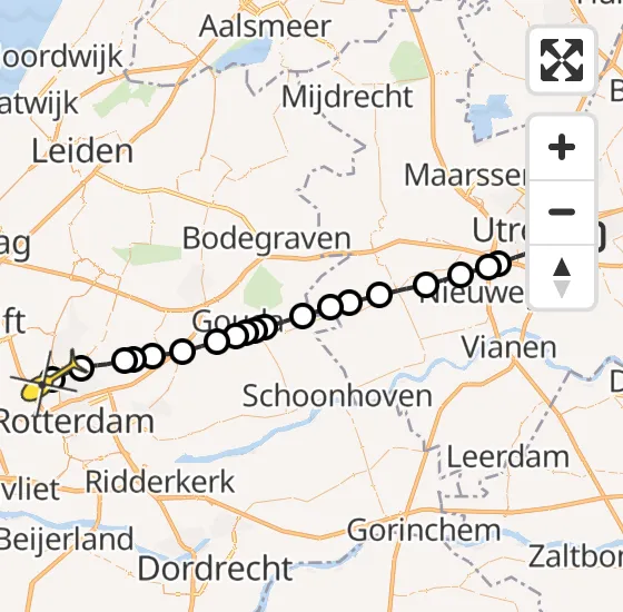 Vlucht Traumahelikopter PH-UMC van Universitair Medisch Centrum Utrecht naar Rotterdam The Hague Airport op dinsdag 13 augustus 2024 4:55