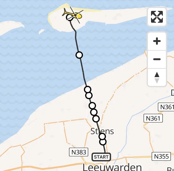 Vlucht Ambulancehelikopter PH-OOP van Vliegbasis Leeuwarden naar Ameland Airport Ballum op dinsdag 13 augustus 2024 7:11