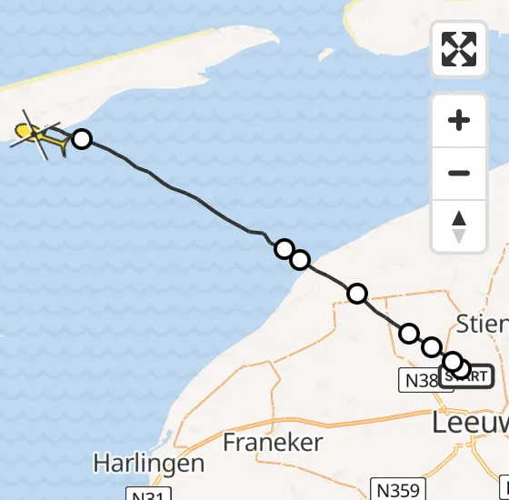 Vlucht Ambulancehelikopter PH-OOP van Vliegbasis Leeuwarden naar Formerum op dinsdag 13 augustus 2024 11:04