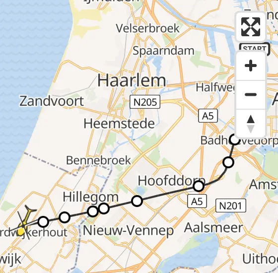 Vlucht Traumahelikopter PH-DOC van Amsterdam Heliport naar Noordwijkerhout op dinsdag 13 augustus 2024 12:10