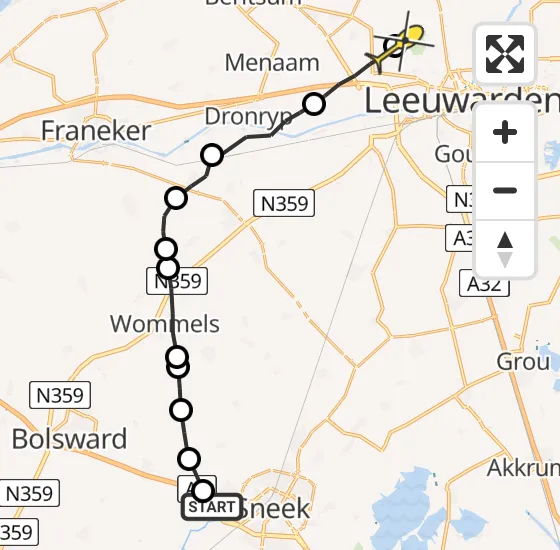 Vlucht Ambulancehelikopter PH-OOP van Sneek naar Vliegbasis Leeuwarden op dinsdag 13 augustus 2024 12:19