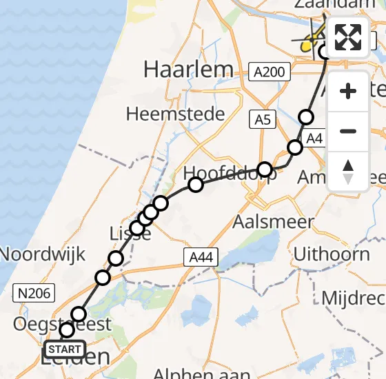 Vlucht Traumahelikopter PH-DOC van Leiden naar Amsterdam Heliport op dinsdag 13 augustus 2024 13:15