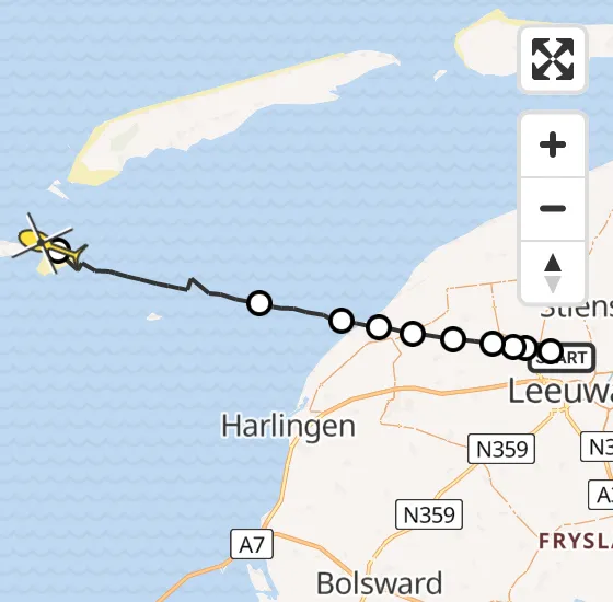 Vlucht Ambulancehelikopter PH-OOP van Vliegbasis Leeuwarden naar Vlieland op dinsdag 13 augustus 2024 14:28