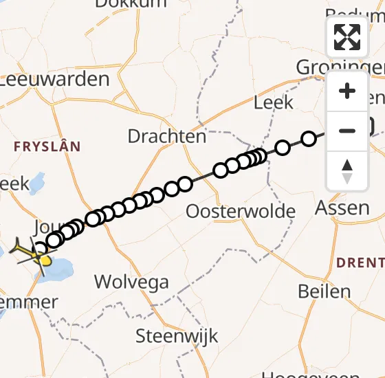 Vlucht Traumahelikopter PH-TTR van Groningen Airport Eelde naar Sint Nicolaasga op dinsdag 13 augustus 2024 14:32