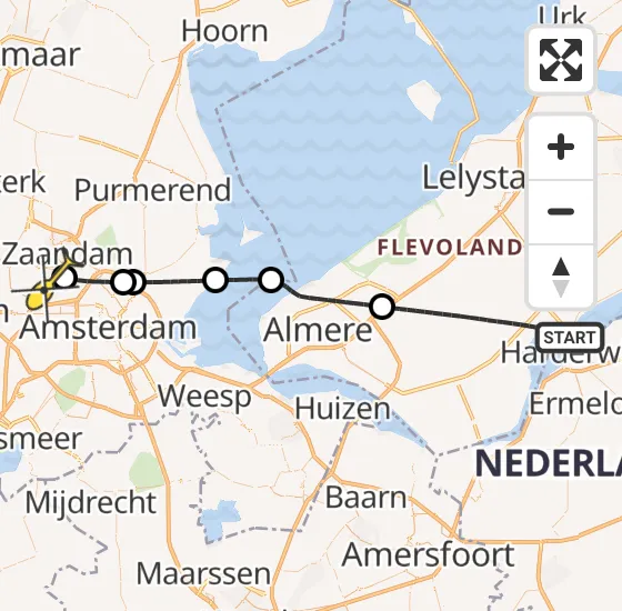 Vlucht Traumahelikopter PH-DOC van Zeewolde naar Amsterdam Heliport op dinsdag 13 augustus 2024 16:33