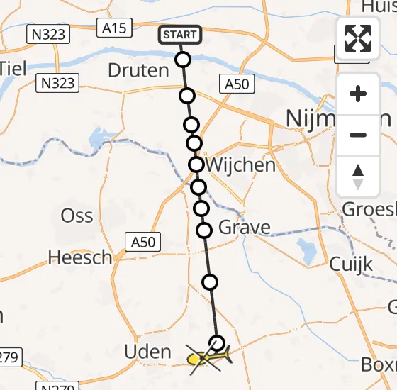 Vlucht Traumahelikopter PH-LLN van Dodewaard naar Vliegbasis Volkel op dinsdag 13 augustus 2024 16:36