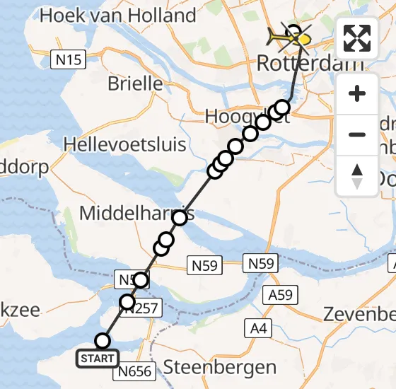 Vlucht Traumahelikopter PH-UMC van Sint-Annaland naar Rotterdam The Hague Airport op dinsdag 13 augustus 2024 18:34