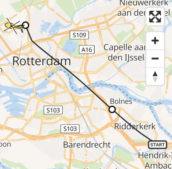 Vlucht Traumahelikopter PH-UMC van Ridderkerk naar Rotterdam The Hague Airport op dinsdag 13 augustus 2024 19:51