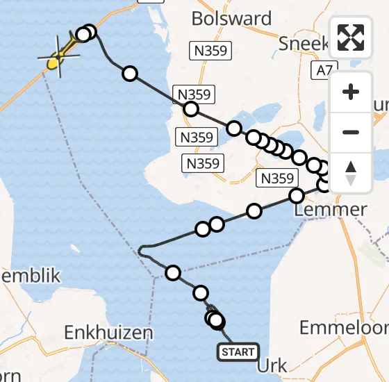 Vlucht Kustwachthelikopter PH-SAR van Urk naar Harlingen op dinsdag 13 augustus 2024 20:54