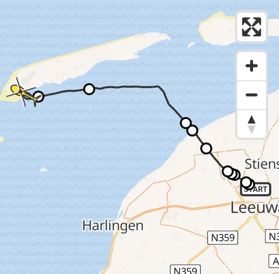 Vlucht Ambulancehelikopter PH-OOP van Vliegbasis Leeuwarden naar West-Terschelling op dinsdag 13 augustus 2024 21:27