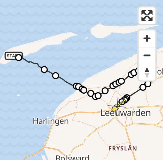 Vlucht Ambulancehelikopter PH-OOP van West-Terschelling naar Vliegbasis Leeuwarden op dinsdag 13 augustus 2024 22:06