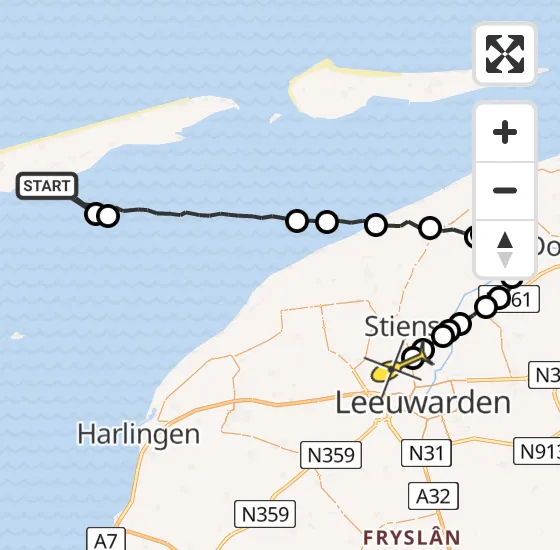 Vlucht Ambulancehelikopter PH-OOP van Striep naar Vliegbasis Leeuwarden op woensdag 14 augustus 2024 3:21