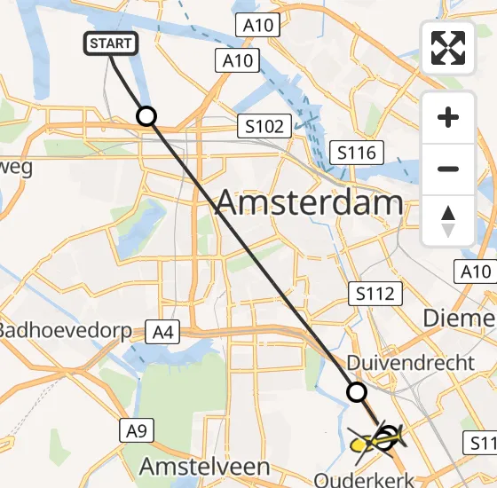 Vlucht Traumahelikopter PH-DOC van Amsterdam Heliport naar Ouderkerk aan de Amstel op woensdag 14 augustus 2024 8:51