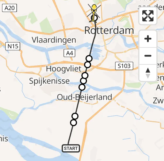 Vlucht Traumahelikopter PH-UMC van Zuid-Beijerland naar Rotterdam The Hague Airport op woensdag 14 augustus 2024 12:04