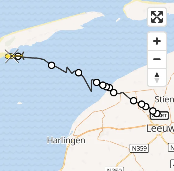 Vlucht Ambulancehelikopter PH-OOP van Vliegbasis Leeuwarden naar West-Terschelling op woensdag 14 augustus 2024 12:59