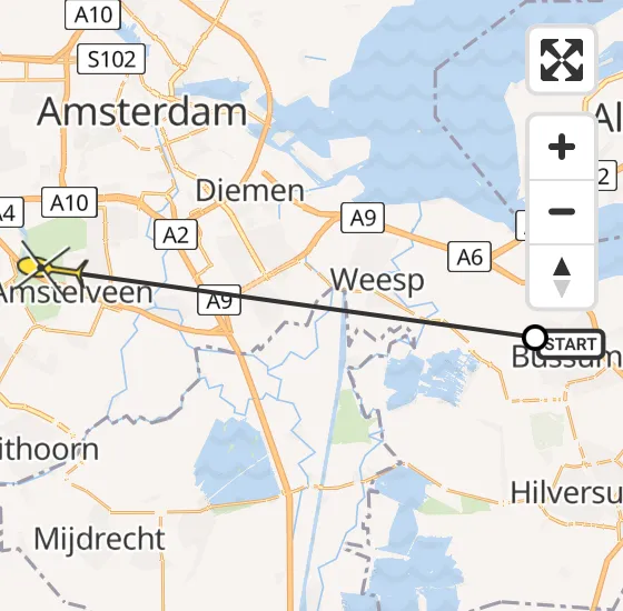 Vlucht Politiehelikopter PH-PXB van Naarden naar Amstelveen op woensdag 14 augustus 2024 14:13