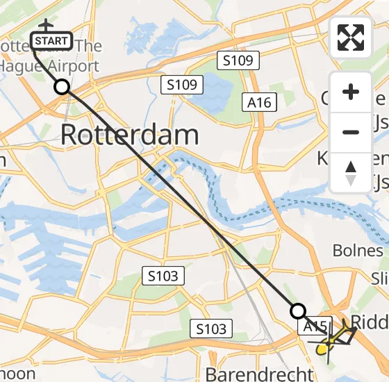 Vlucht Traumahelikopter PH-UMC van Rotterdam The Hague Airport naar Ridderkerk op woensdag 14 augustus 2024 14:55