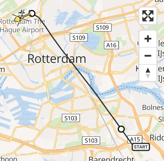 Vlucht Traumahelikopter PH-UMC van Ridderkerk naar Rotterdam The Hague Airport op woensdag 14 augustus 2024 15:02