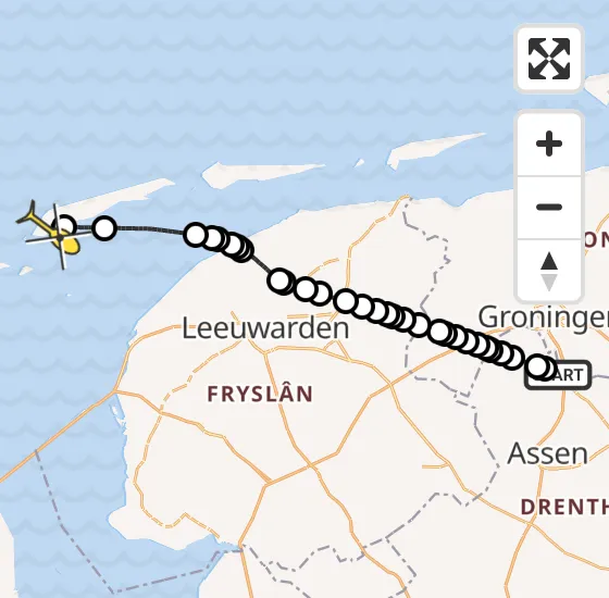 Vlucht Traumahelikopter PH-TTR van Groningen Airport Eelde naar West-Terschelling op woensdag 14 augustus 2024 15:10