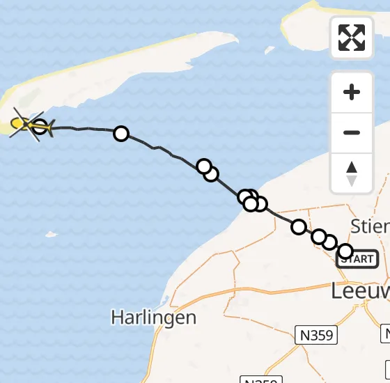 Vlucht Ambulancehelikopter PH-OOP van Ingelum naar West-Terschelling op woensdag 14 augustus 2024 17:53