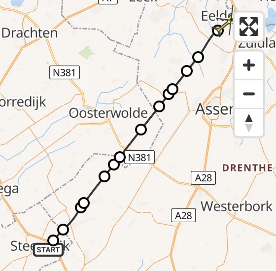 Vlucht Traumahelikopter PH-TTR van Steenwijk naar Groningen Airport Eelde op woensdag 14 augustus 2024 18:39