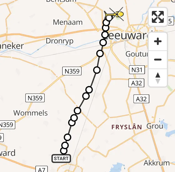 Vlucht Ambulancehelikopter PH-OOP van Loënga naar Vliegbasis Leeuwarden op woensdag 14 augustus 2024 18:57