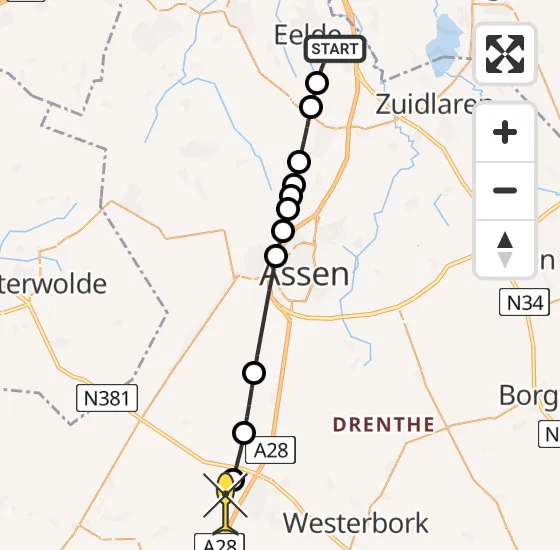 Vlucht Traumahelikopter PH-TTR van Groningen Airport Eelde naar Beilen op woensdag 14 augustus 2024 19:08